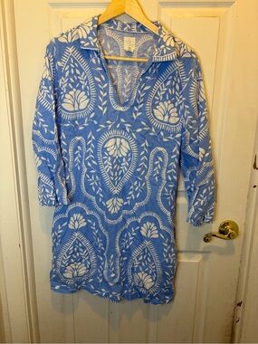 Joie Blue and White Printed Tunic Dress with Pockets